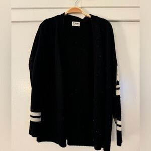 27 MILES MALIBU Cashmere Cardigan with white skull and sleeve stripe intarsia